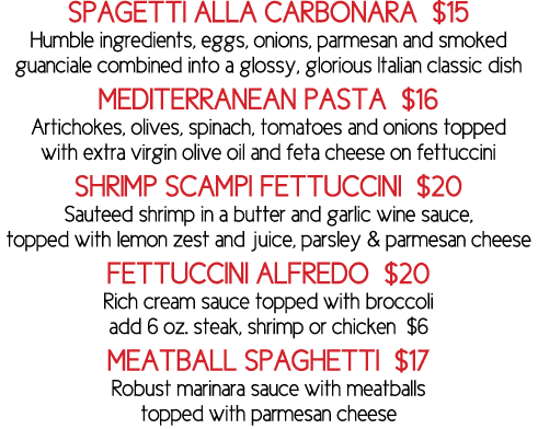 Spagetti alla Carbonara  15 Humble ingredients, eggs, onions, parmesan and smoked guanciale combined into a glossy, g   