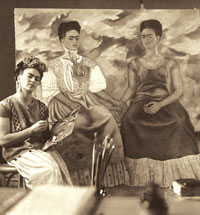 Nickolas Muray, Frida Painting The Two Fridas, 1938, platinum print, Throckmorton Fine Arts, copyright Nickolas Muray Photo Archive